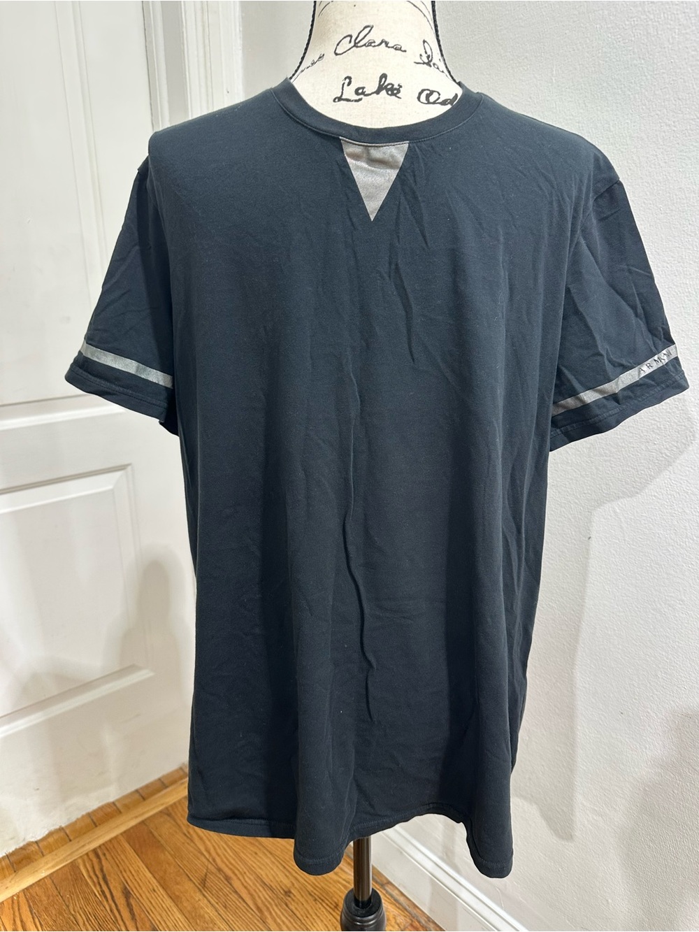 Armani Exchange Black Short Sleeve Tee with Silver Trim